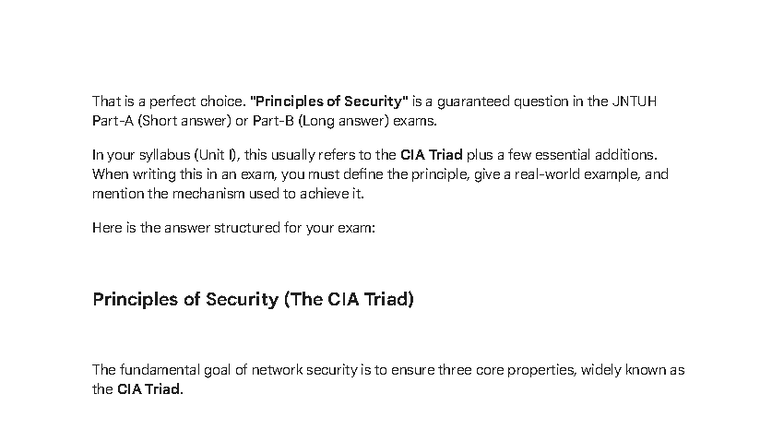 Principles of Security (CIA Triad) - JNTUH Exam Notes - Studocu