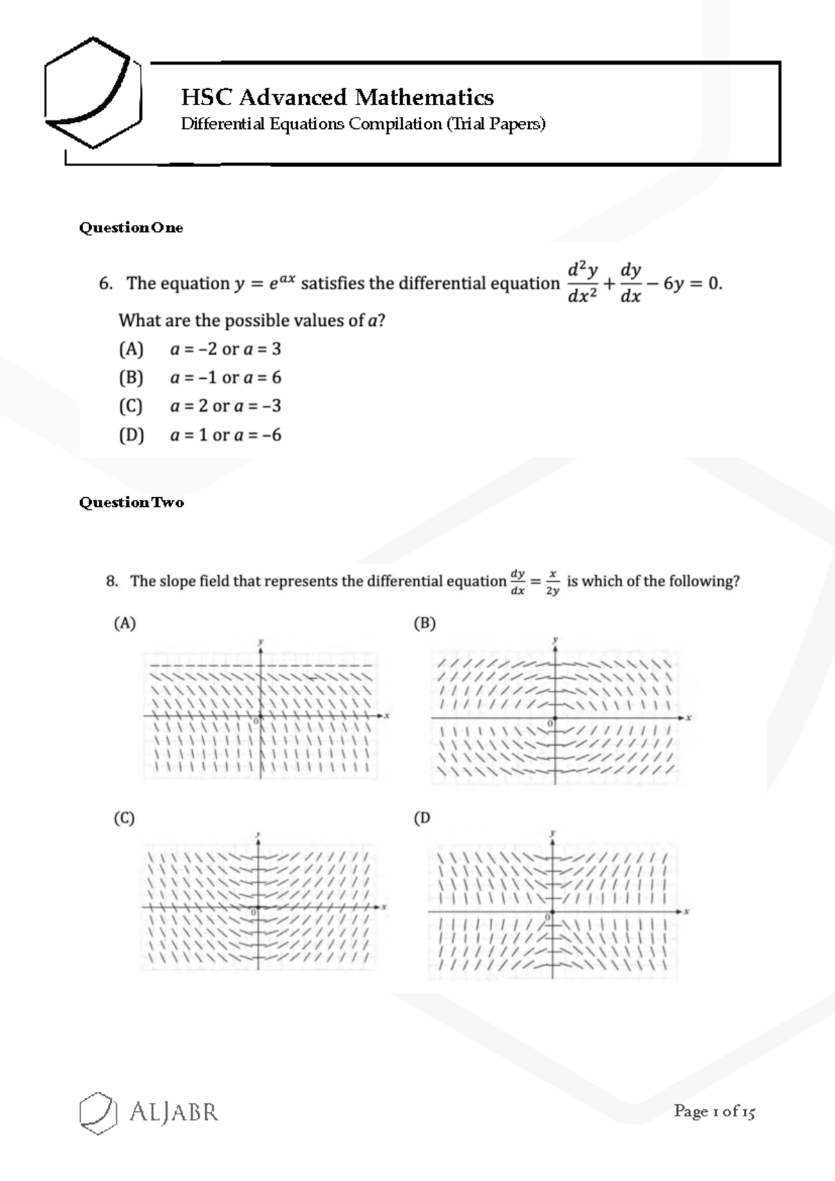 HSC Adv Math Diff Eq Slope Fields MCQ Compilation - Studocu