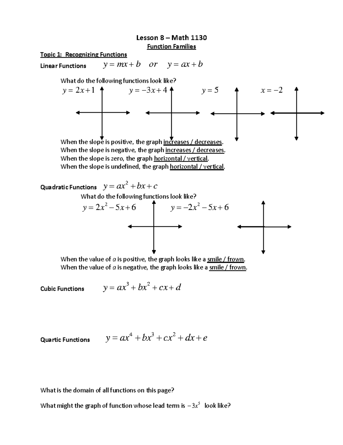 Lesson 8 – Math 1130: Function Families - Studocu
