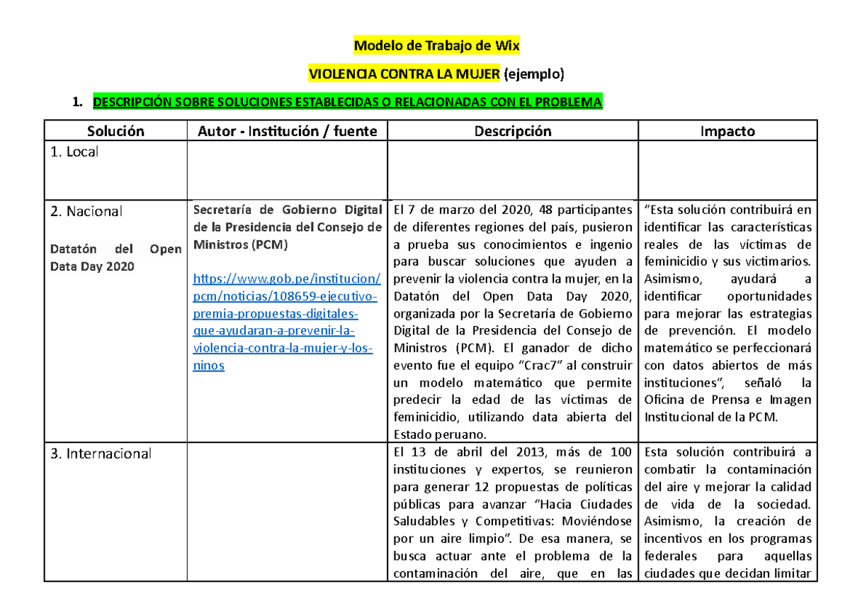 Modelo DE Parte II Descripción sobre solución, análisis y propuesta de