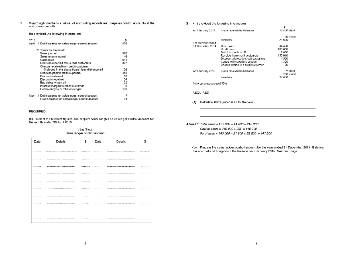 Igcse Accounting Control Accounts - Questions & Answers Guide - Studocu