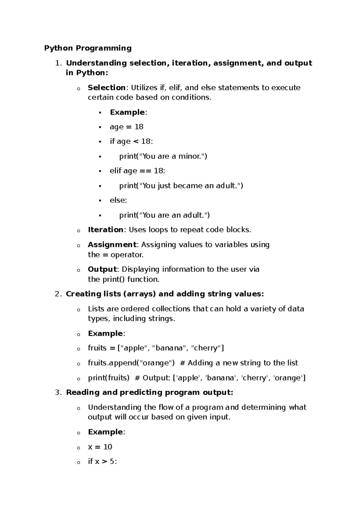 Revision Guide Grade 7 - nothing - Python Programming 1. Understanding ...