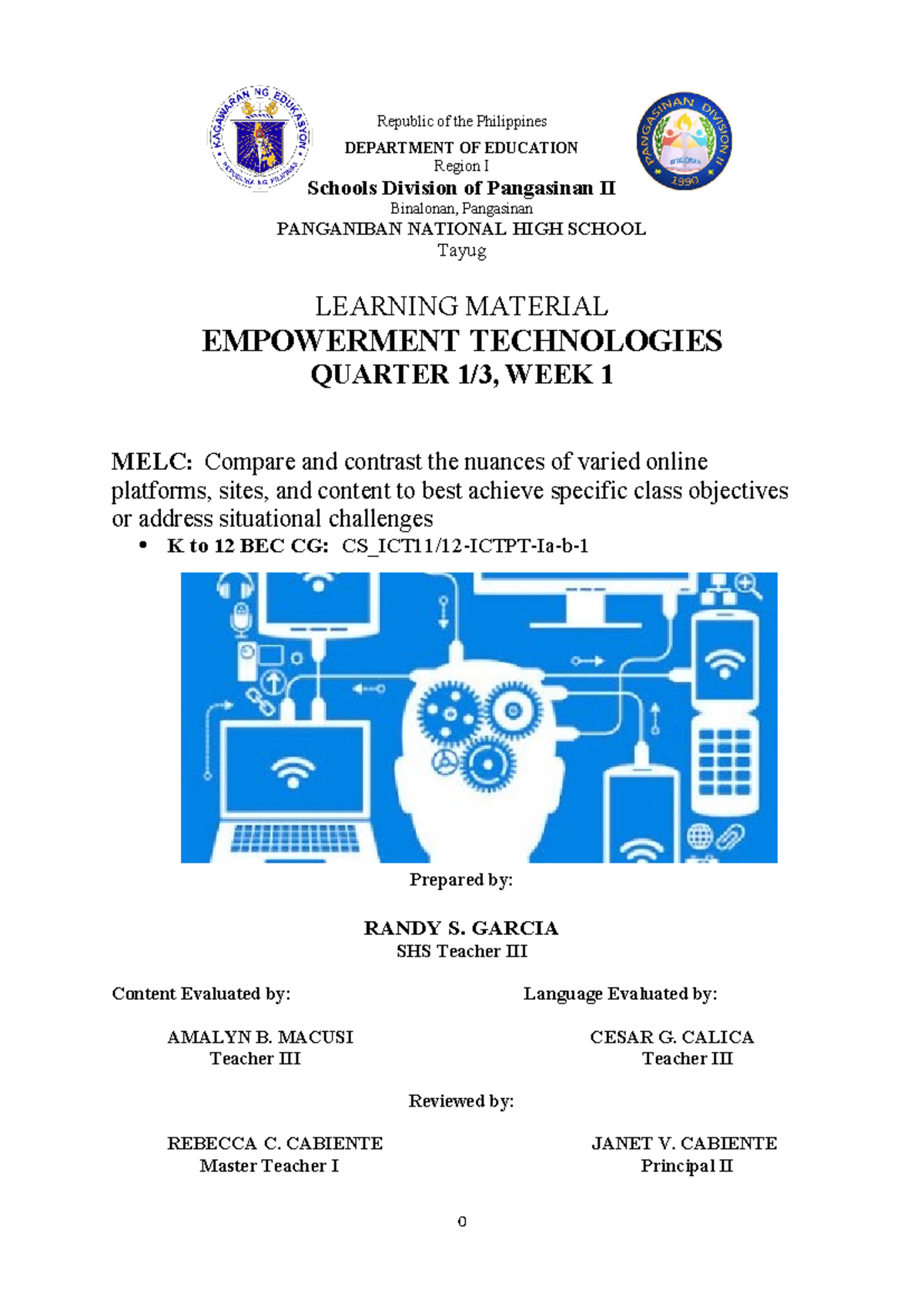 E-tech Q3 week 1 - module in Empowerment Technologies - Republic of the ...