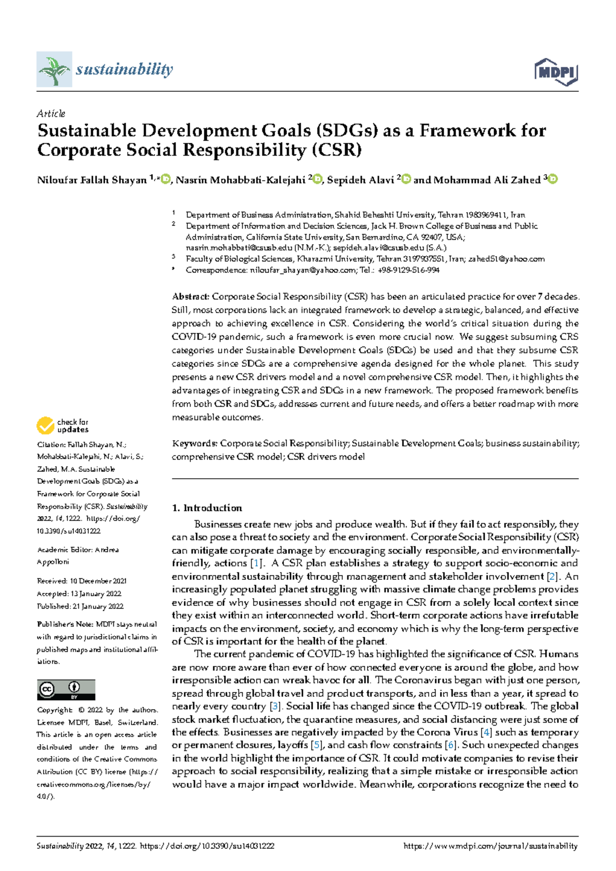 Sustainable Development Goals SDGs as a Framework - Citation: Fallah ...