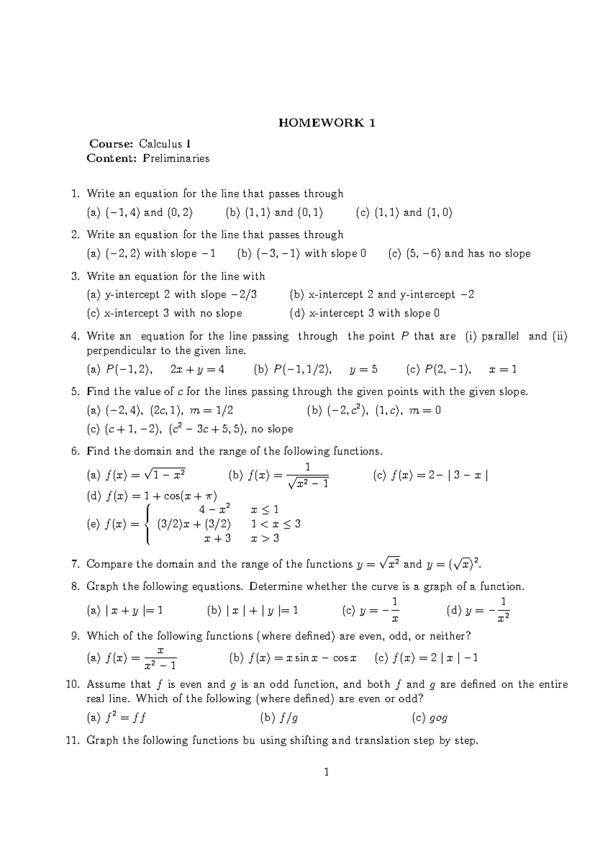 Calculus I Homework 1: Solved Examples on Preliminaries - Studocu