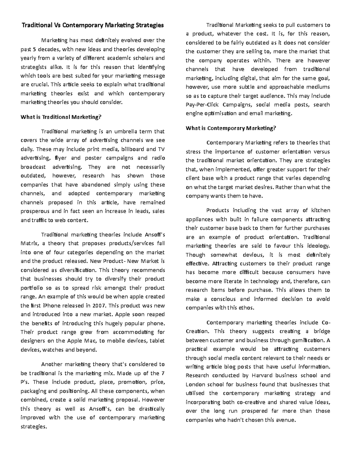 Comparative Analysis of Traditional & Contemporary Marketing Strategies ...