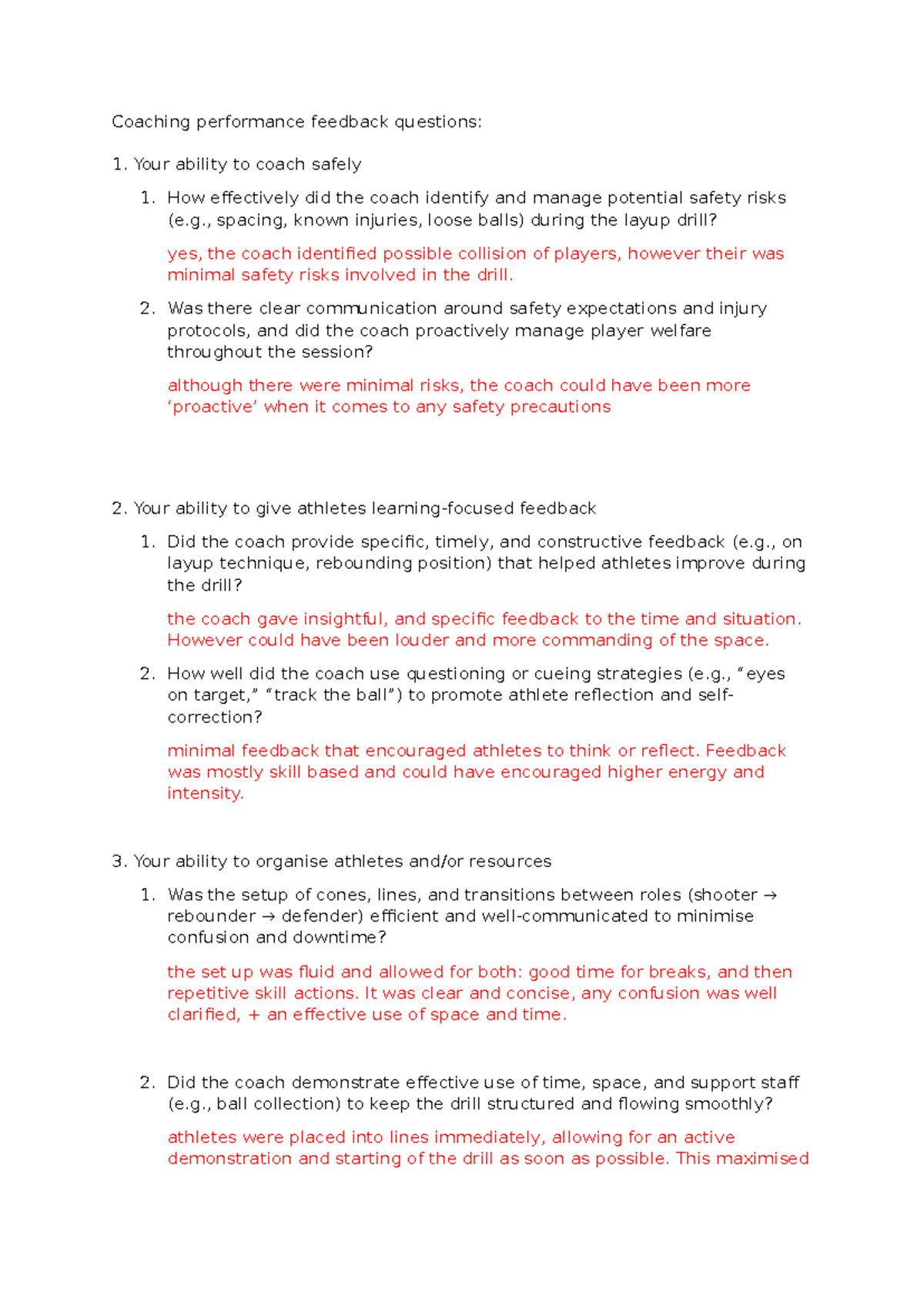 Coaching Performance Feedback Questions: Safety, Feedback ...