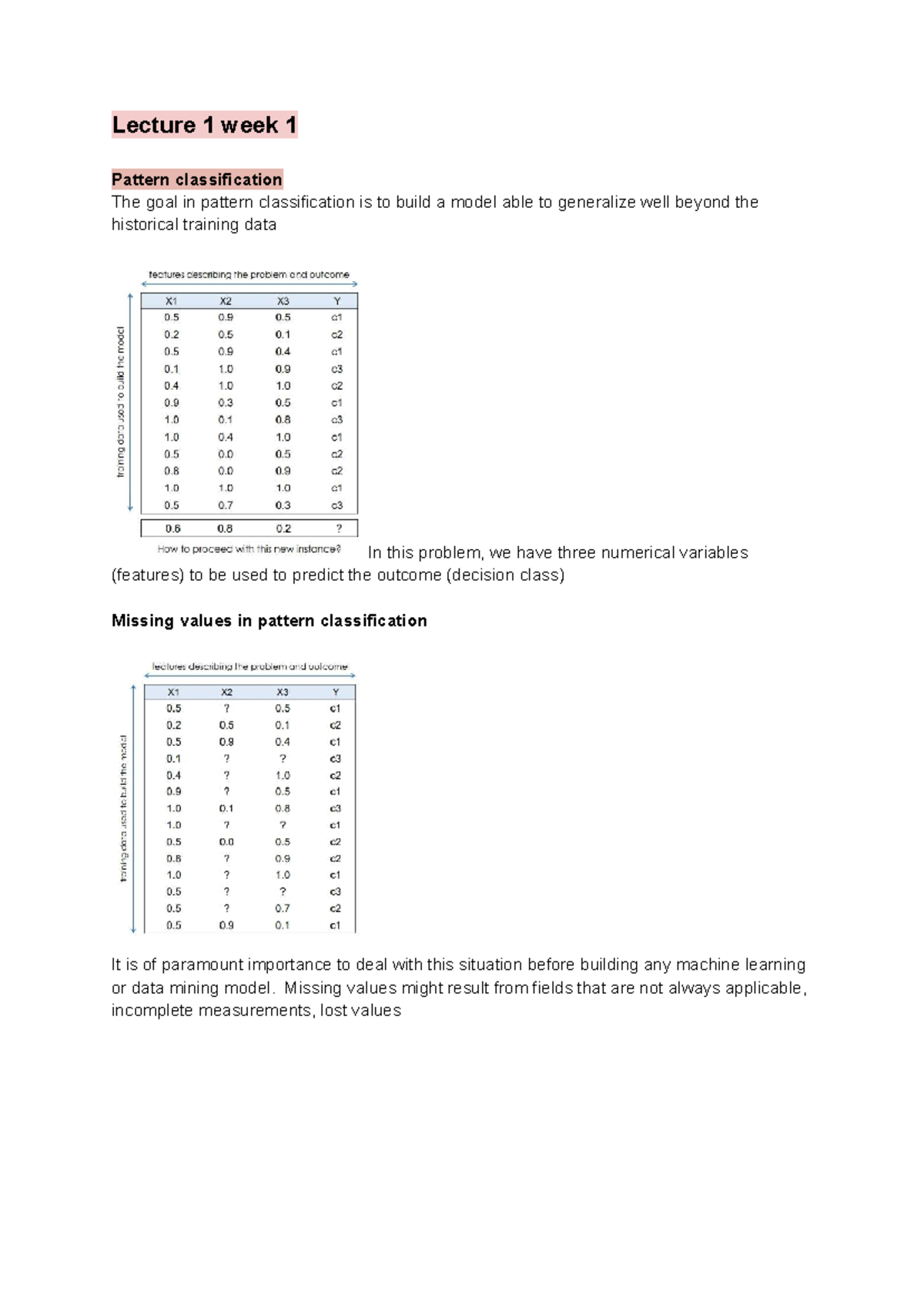 Lecture 1 Week 1: Pattern Classification and Data Handling Techniques ...