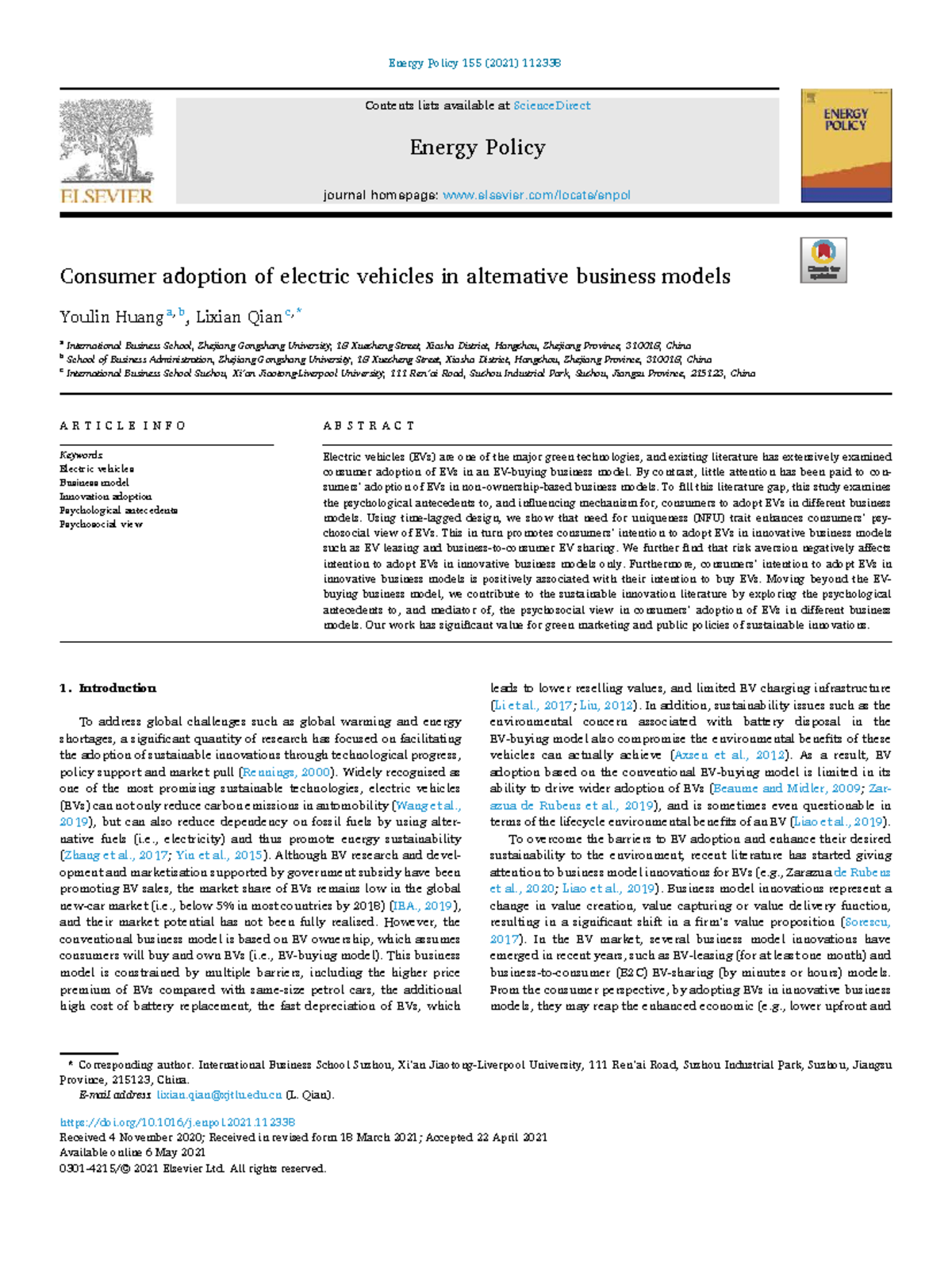 Consumer Adoption of Electric Vehicles in Innovative Business Models ...