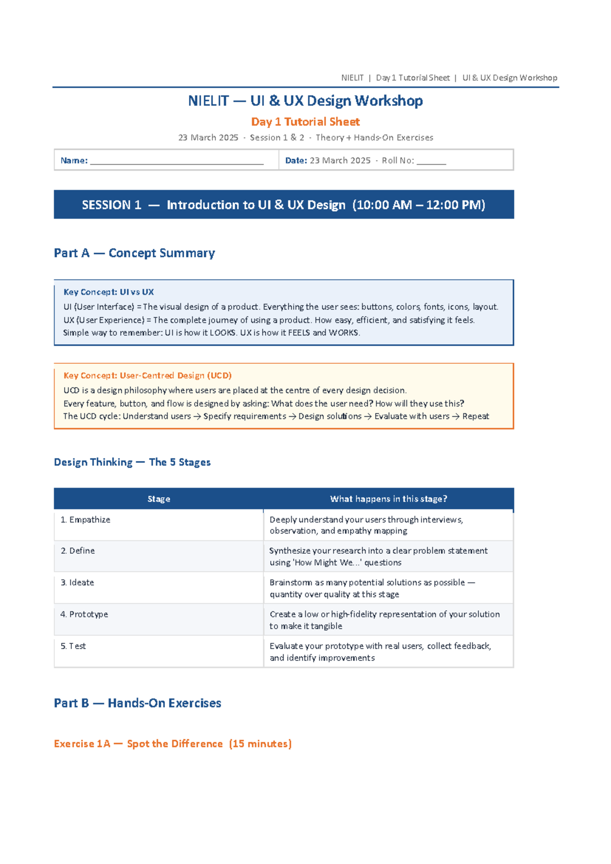 NIELIT UI UX Design Workshop Day 1 & 2 Tutorial Sheet - Studocu