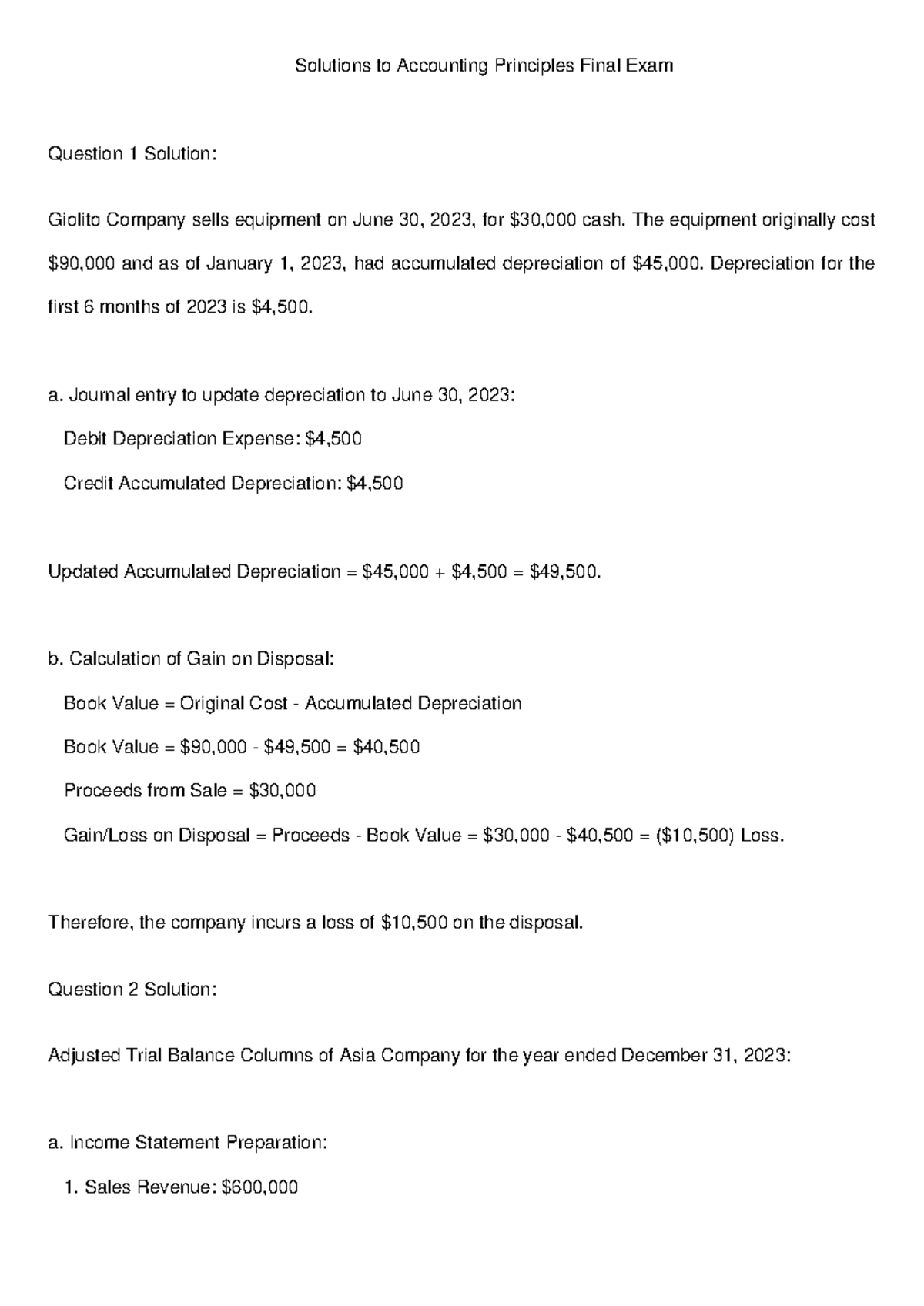 ACCT 501: Solutions to Accounting Principles Final Exam - Studocu