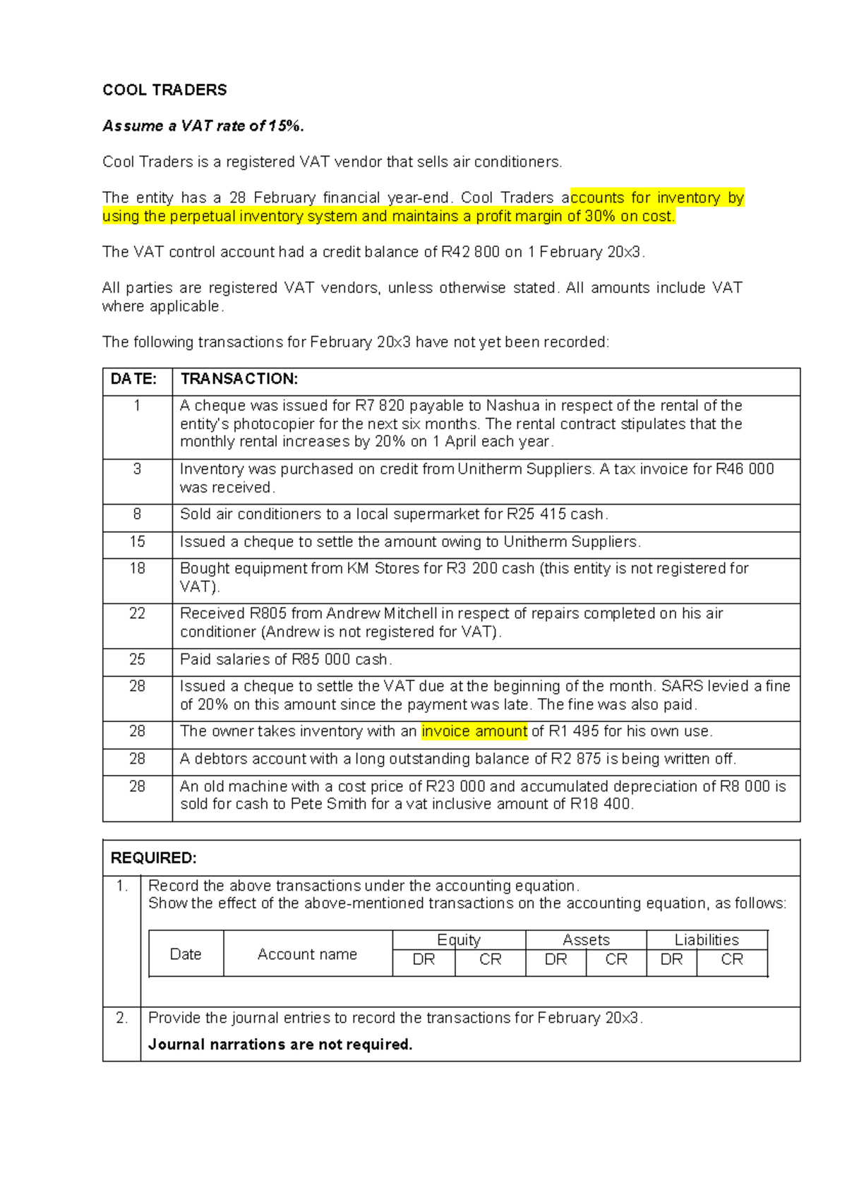 COOL TRADERS: VAT Transactions for February 20x3 Analysis - Studocu
