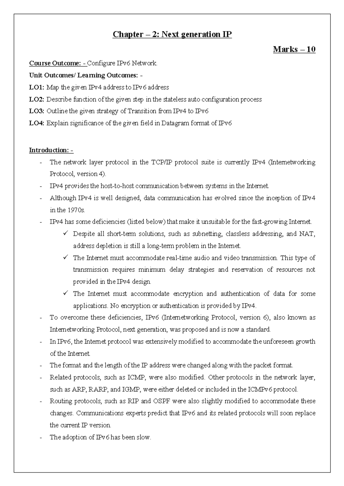 Ch-2 - Very good - Chapter – 2 : Next generation IP Marks – 10 Course ...