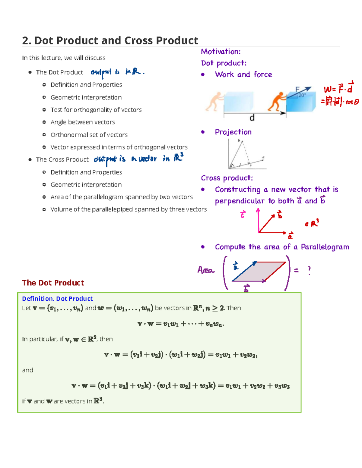 2. Dot Product & Cross Product Lecture Notes (MATH 101) - Studocu