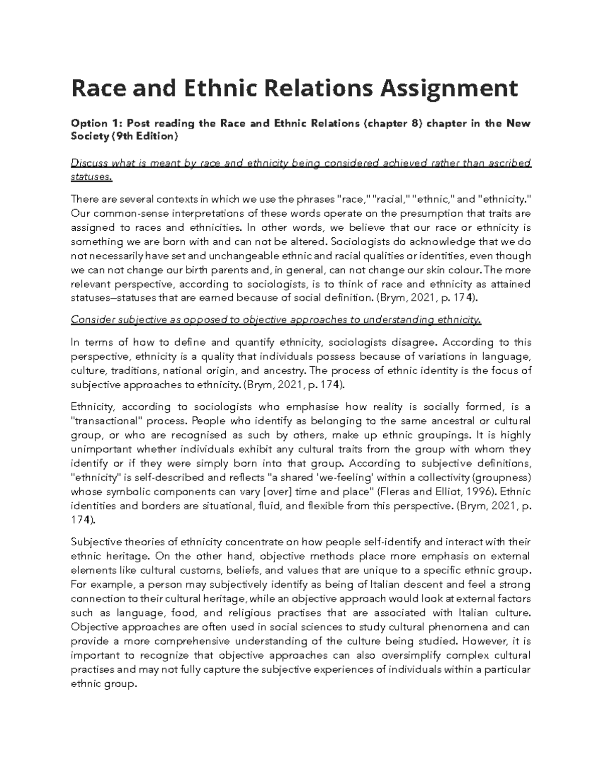 Race and Ethnic Relations Assignment: Achieved vs. Ascribed Statuses ...
