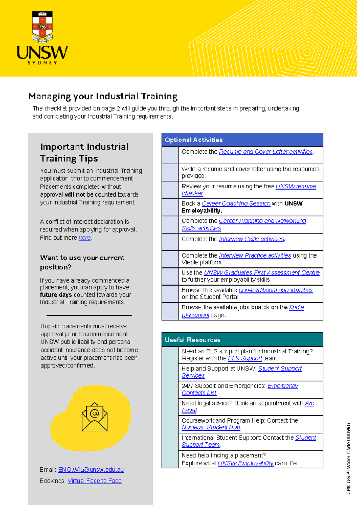 Quick Checklist for ENG Industrial Training Requirements - Studocu