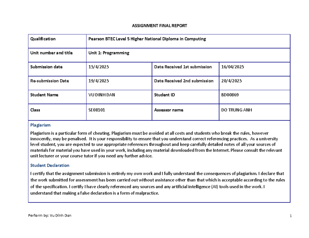 SE08101 Final Report on Programming: Algorithms and Software ...