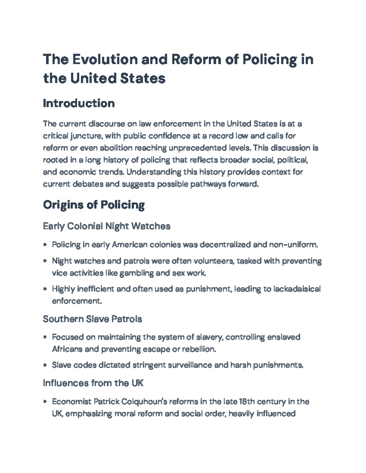 The Evolution and Reform of Policing in the U.S.: A Historical Overview ...