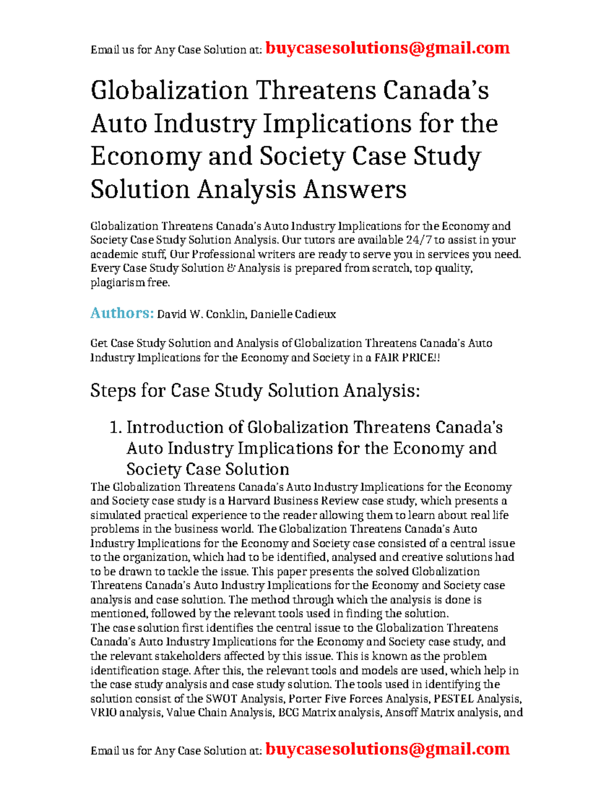 Case Study Solution: Globalization's Impact on Canada's Auto Industry ...