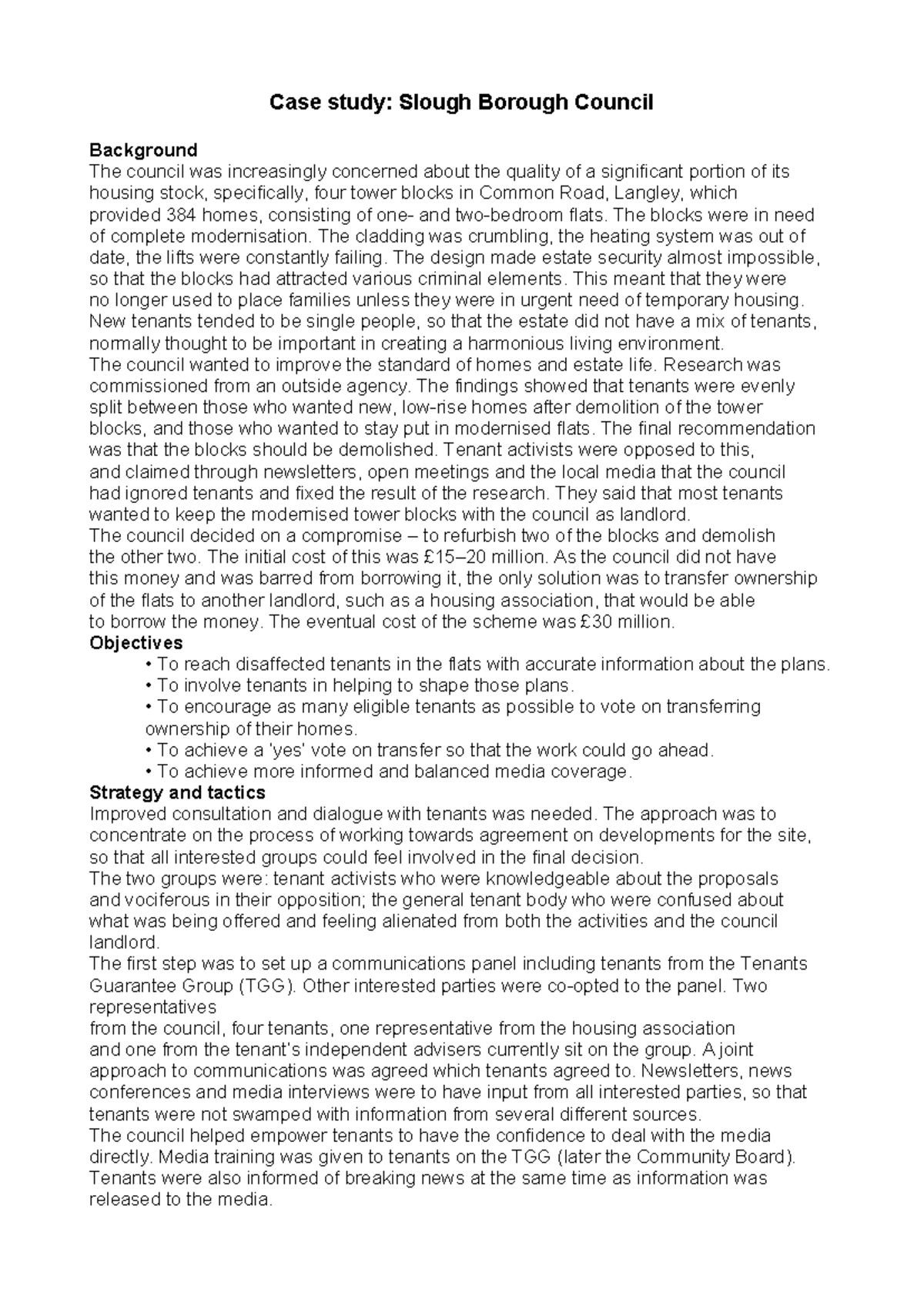 Case Study: Housing Modernisation at Slough Borough Council - Studocu