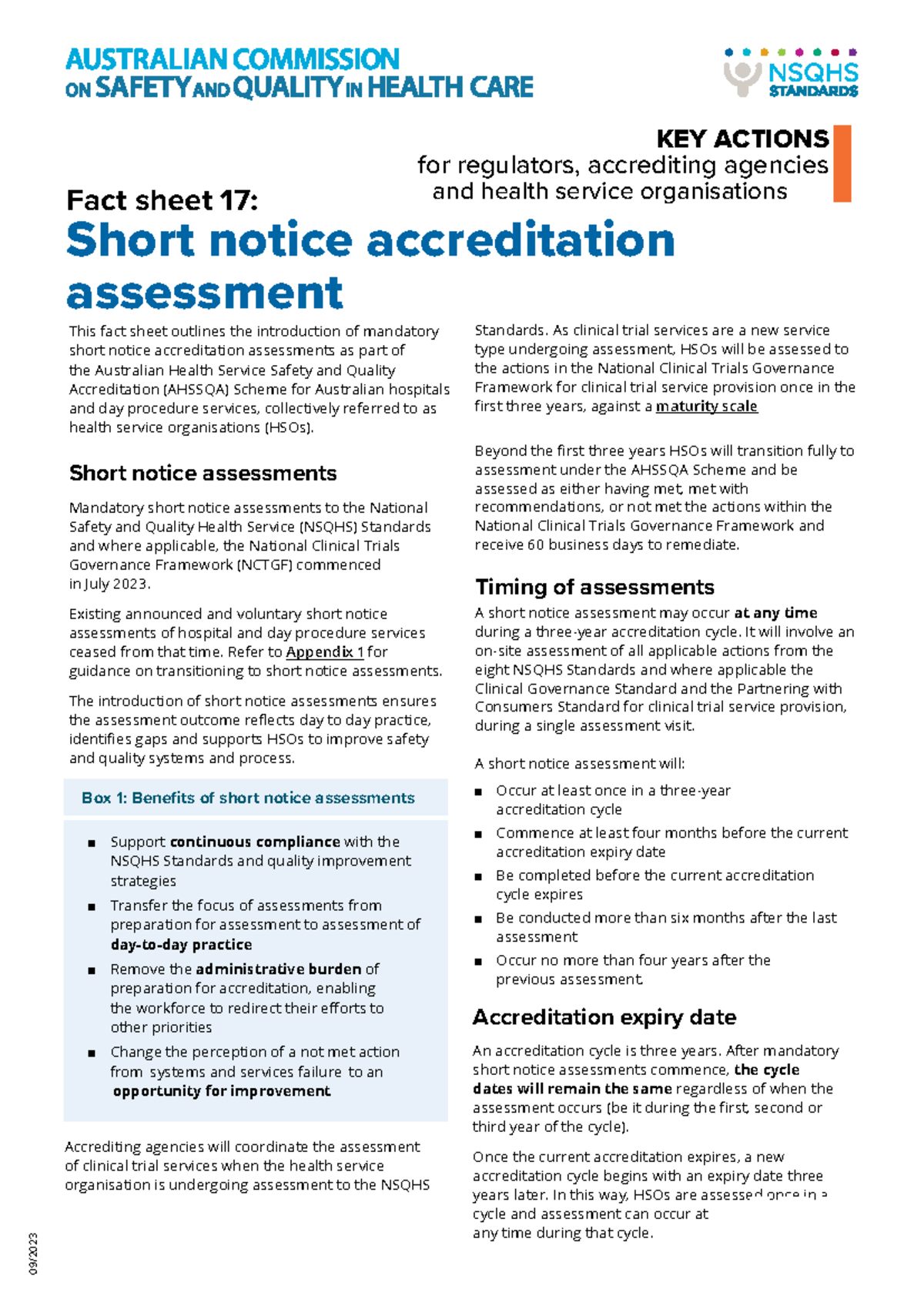 Fact Sheet 17: Mandatory Short Notice Accreditation Assessments for ...