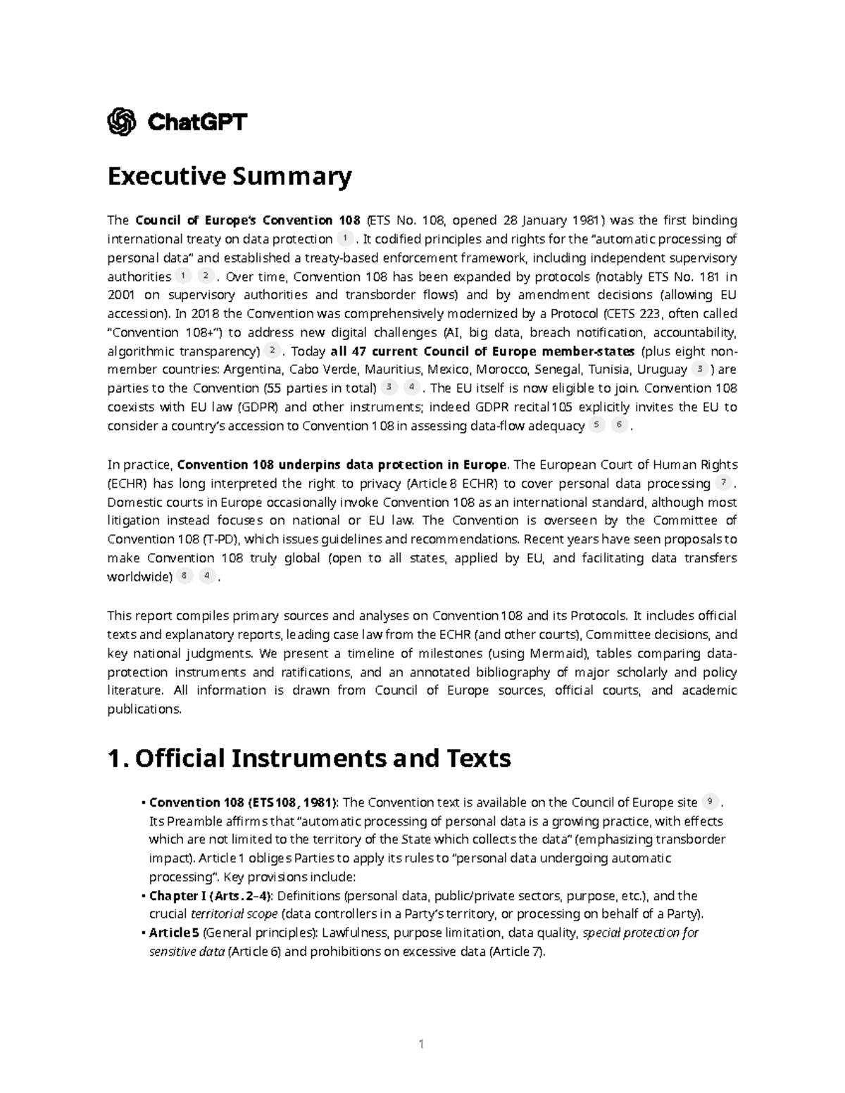 Executive Summary of Convention 108 (ETS No. 108) and Its Protocols ...