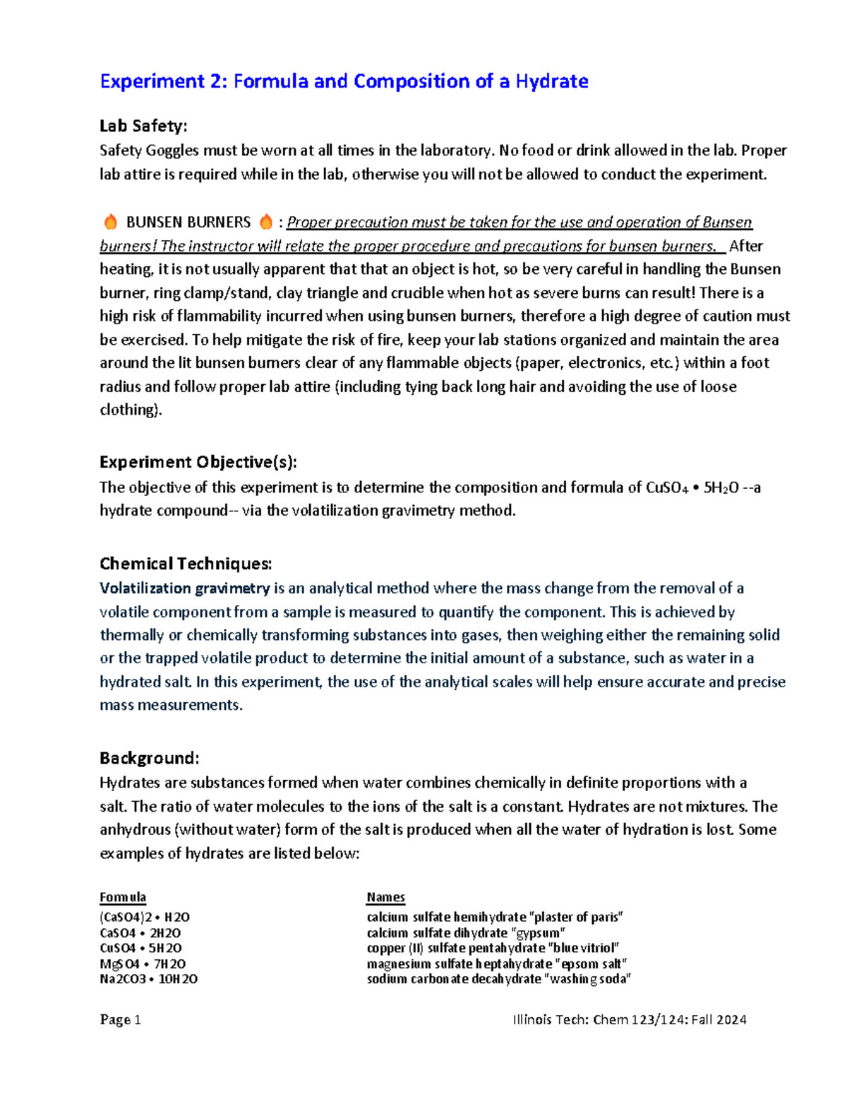 Exp. 2 - Lab Report: Formula & Composition of CuSO4·5H2O Hydrate - Studocu