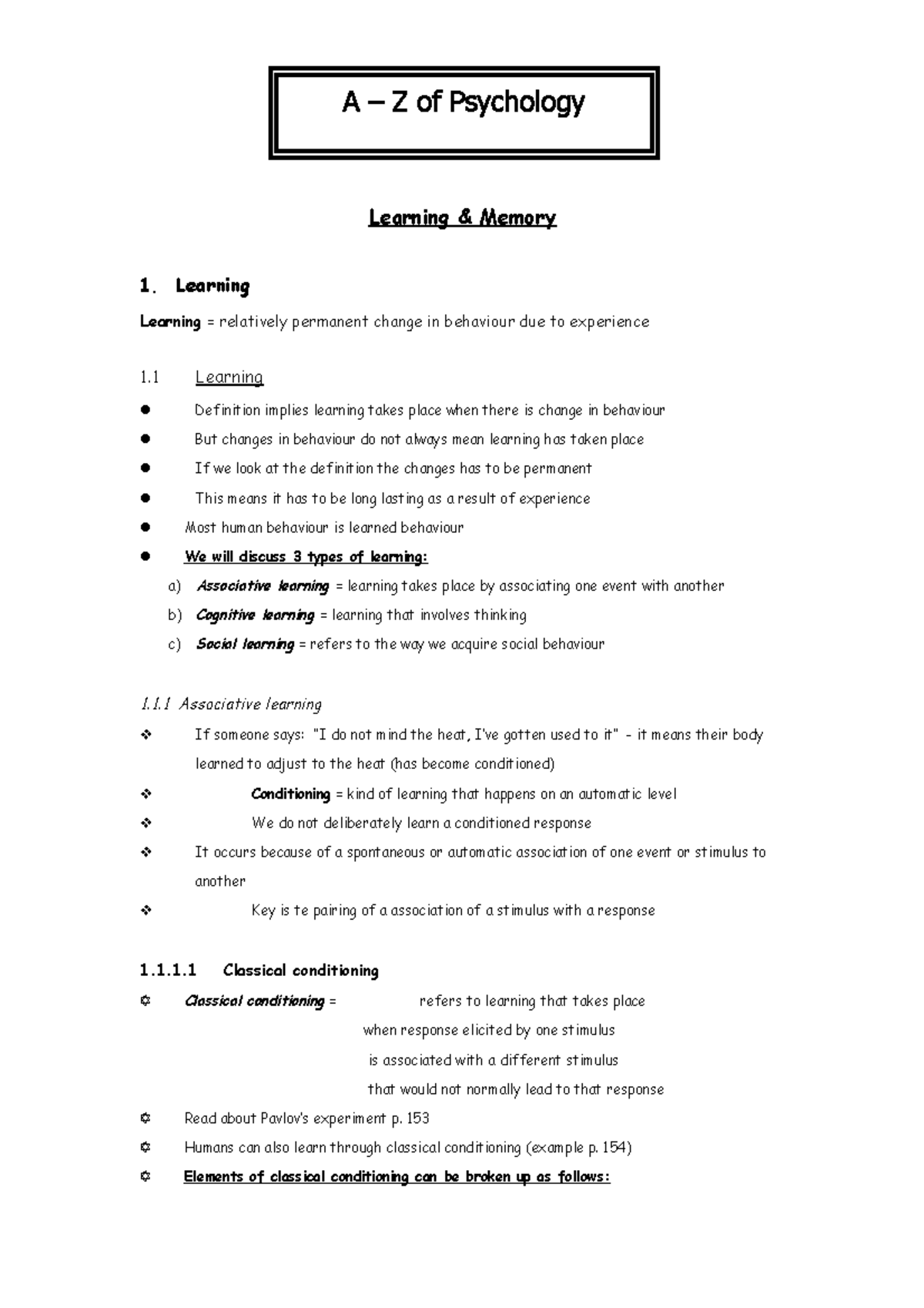 Learning and Memory Concepts in Basic Psychology: Overview - Studocu