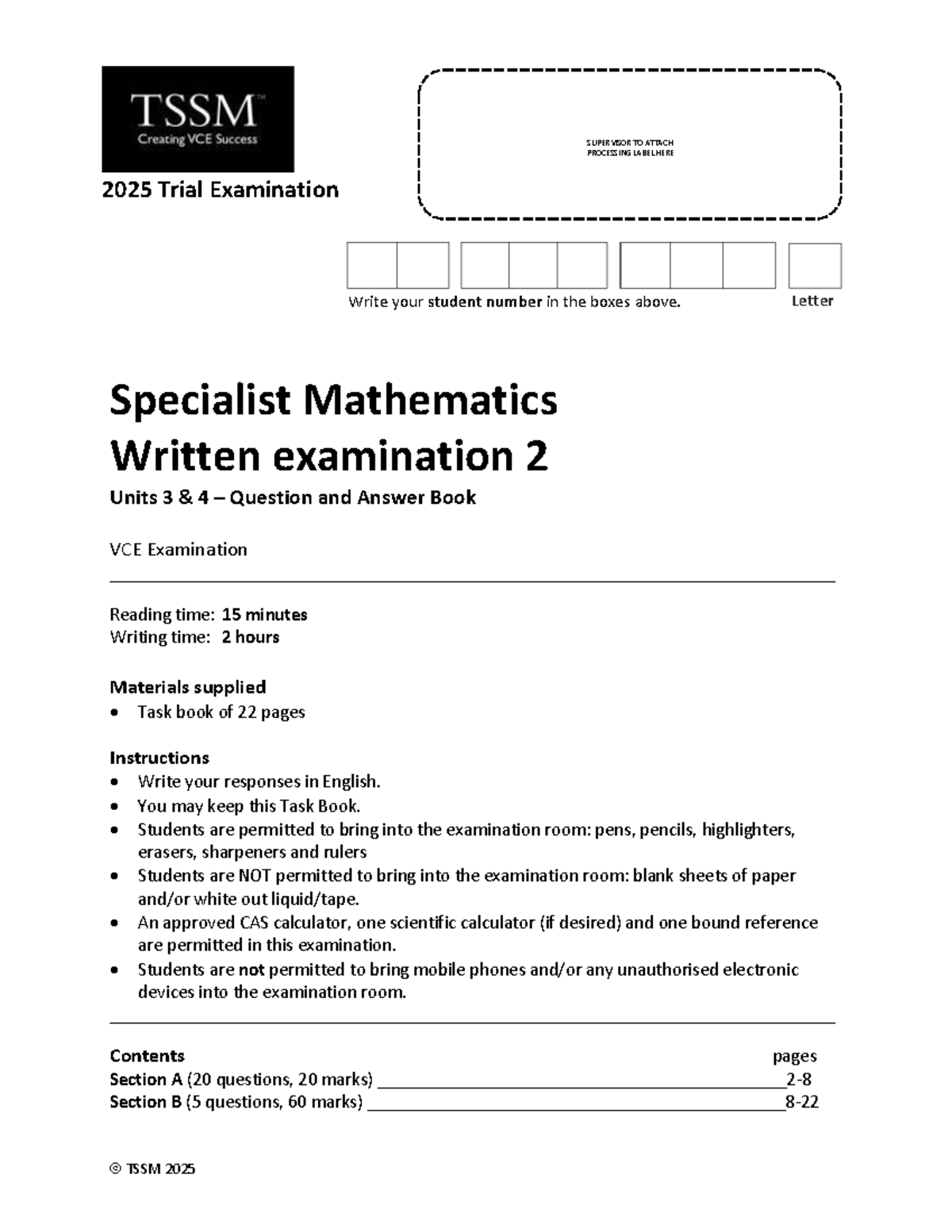 2025 TSSM 34SM Specialist Mathematics Trial Exam Question Book - Studocu