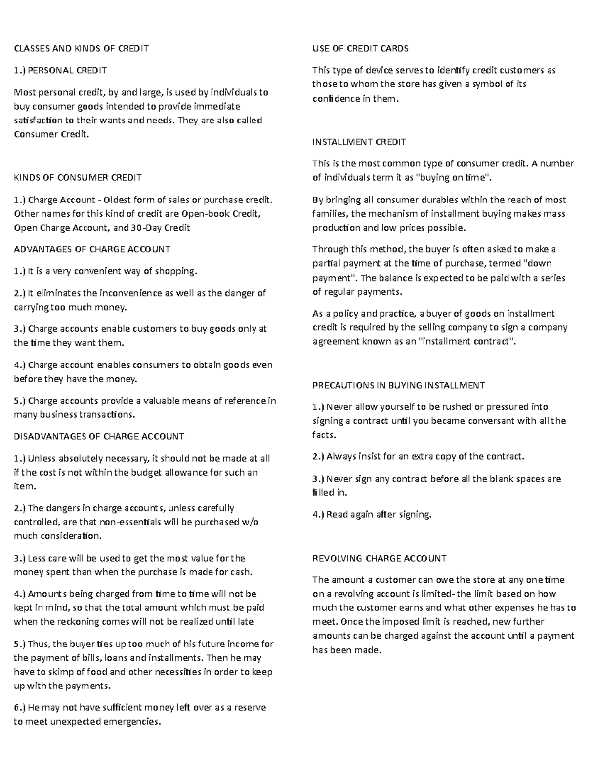 Classes and Types of Credit: A Comprehensive Overview - Studocu