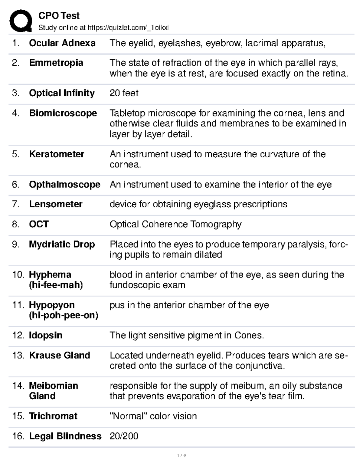 CPO Test Study Guide: Key Concepts and Instruments in Optometry - Studocu