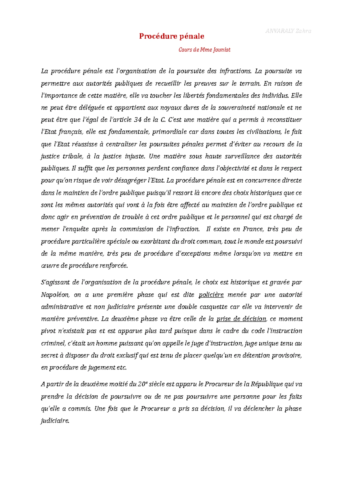 Procédure Pénale L2-S4 - PROCEDURE PENALE AUBERTIN Christophe. 1 ...