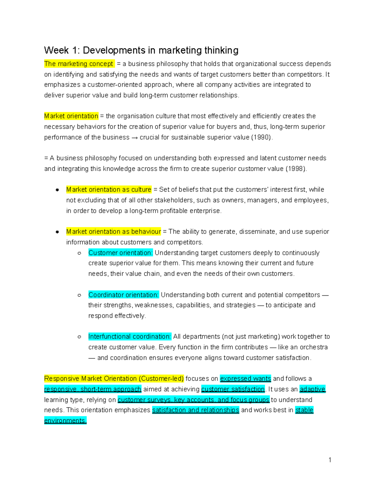 Marketing Theories Lecture Notes: Week 1 to Week 4 Overview - Studeersnel