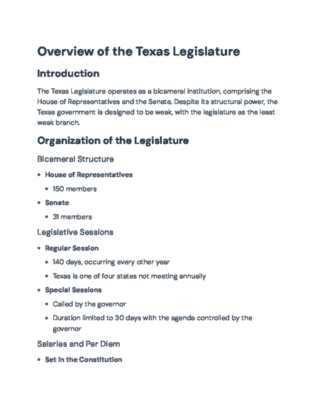 An Overview of the Texas Legislature: Structure and Functions ...