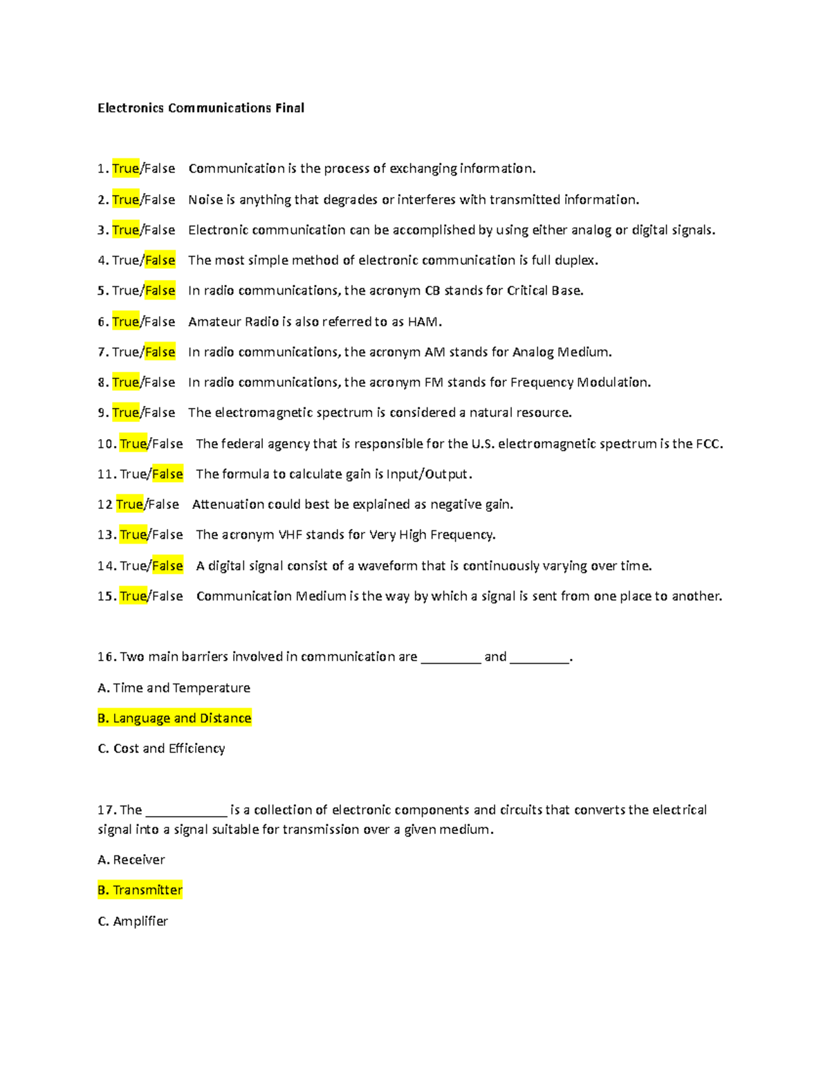 Electronics Communications Final Exam Study Guide - Studocu
