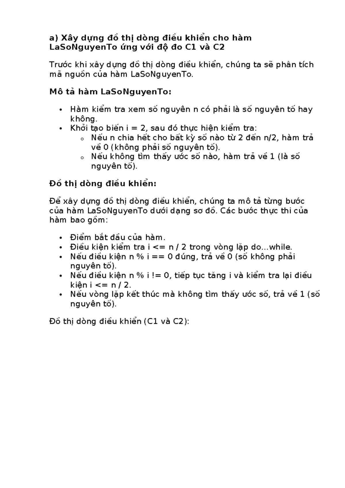 Kiểm tra - Đồ thị dòng điều khiển và ca kiểm thử cho hàm LaSoNguyenTo - Document Preview