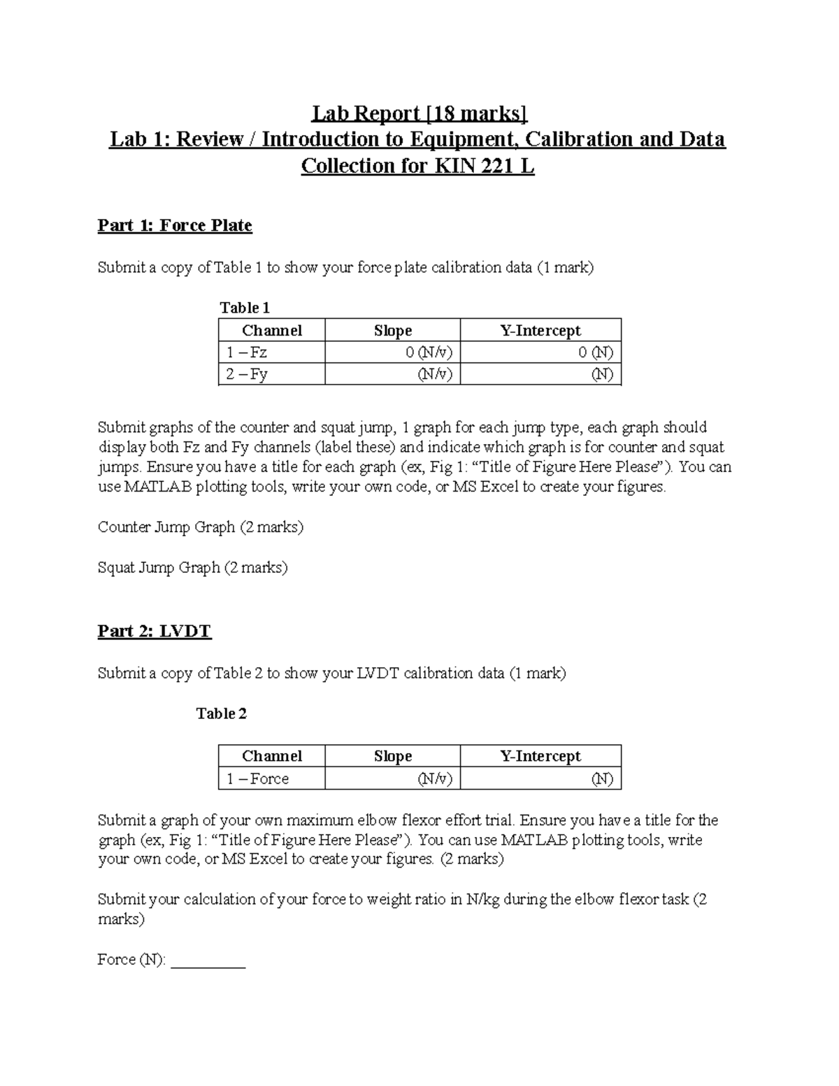 KIN221L Lab1 W2025 - Lab 1 - Lab Report [18 marks] Lab 1: Review ...