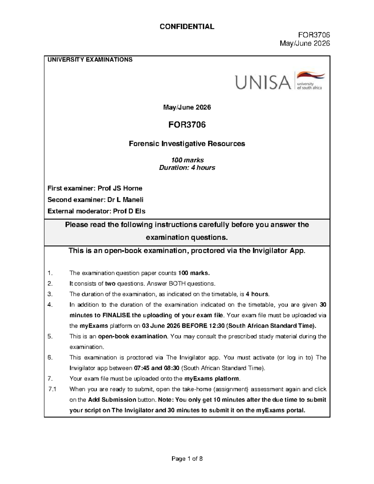 FOR3706 Final Exam Guidelines & Instructions - May/June 2026 - Studocu