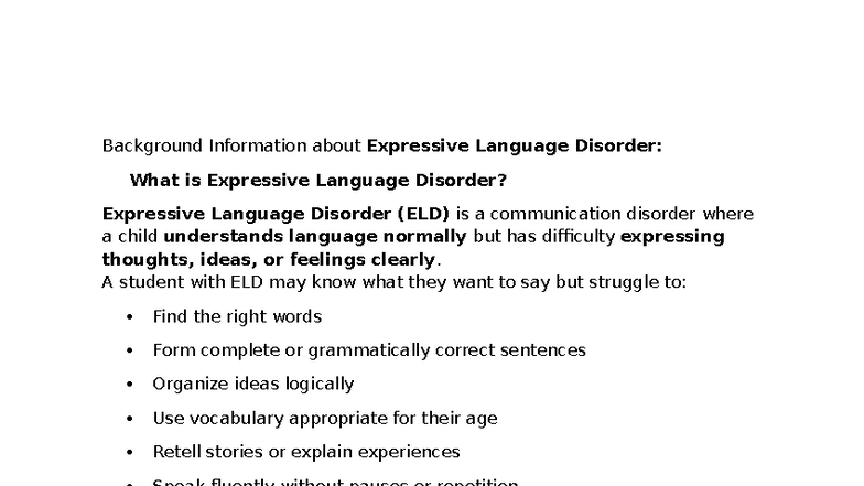 Expressive Language Disorder - A student with ELD may know what they ...