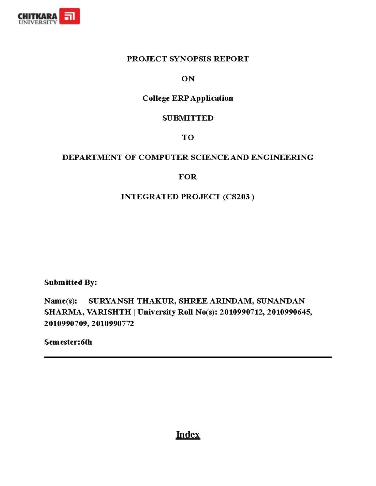 CS203 Integrated Project Synopsis: College ERP Application Report - Studocu
