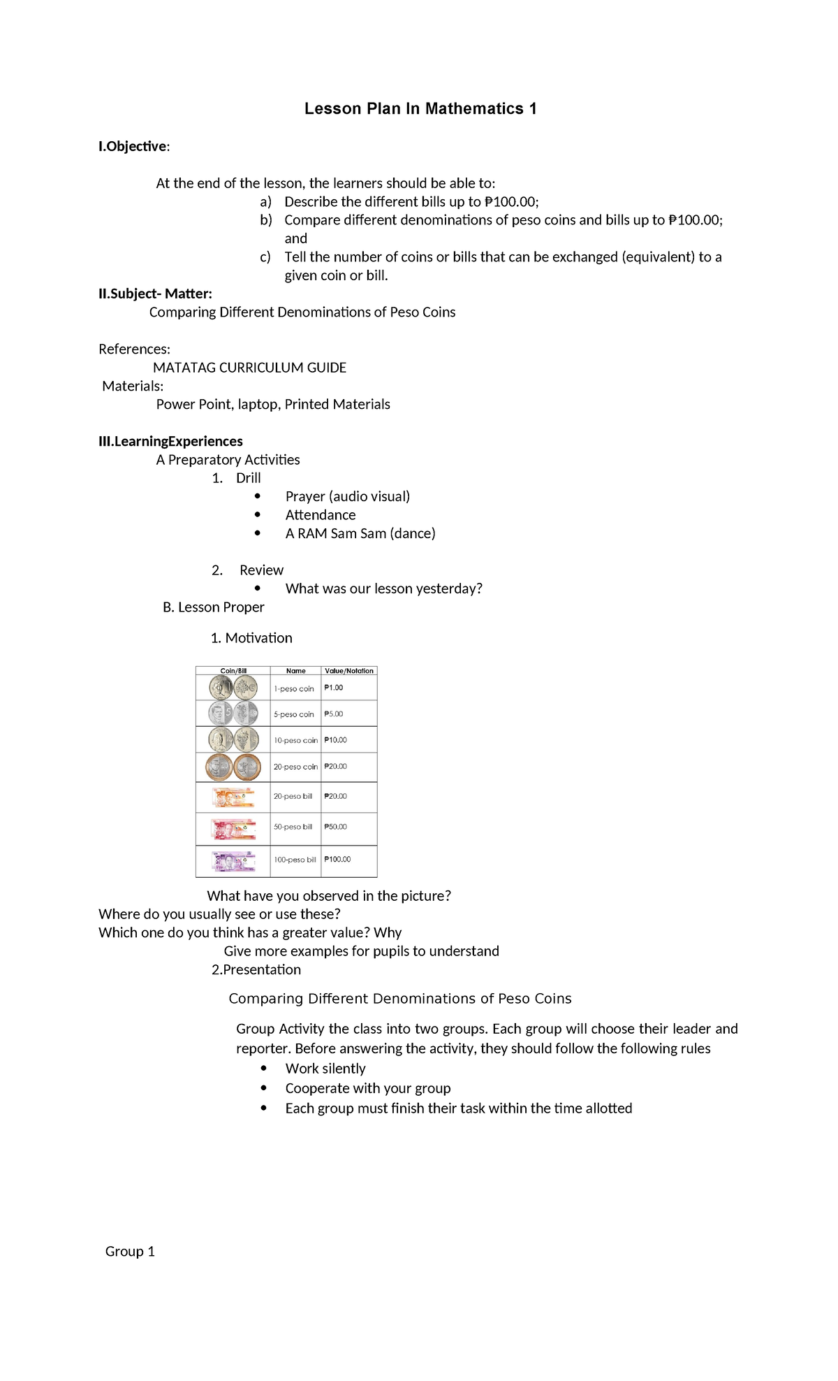 Mathematics FEB24-DAY4 - Lesson Plan In Mathematics 1 I: At the end of ...