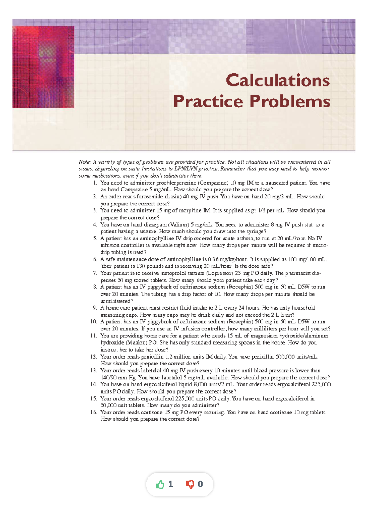 Dosage Calculation Practice Problems: LPN/LVN Skills Review - Studocu