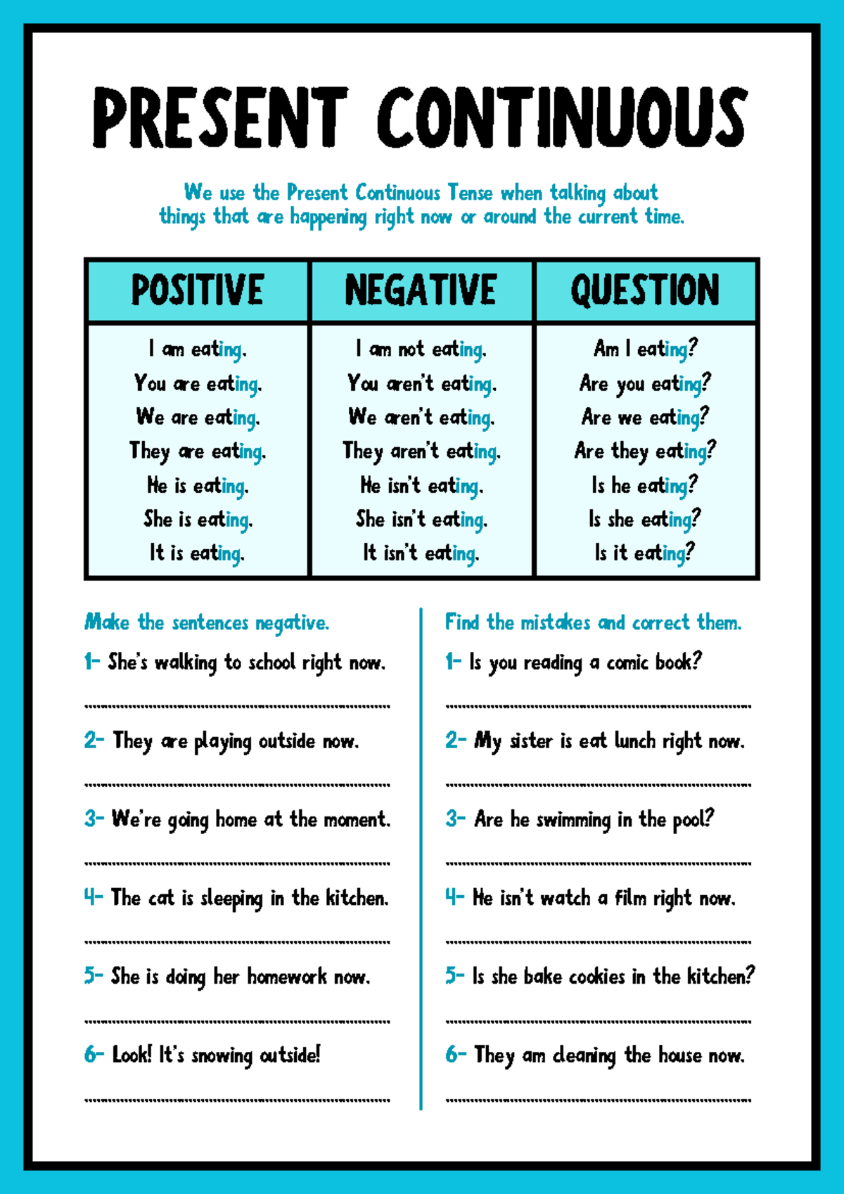 Present Continuous Tense: Usage & Exercises - Studocu