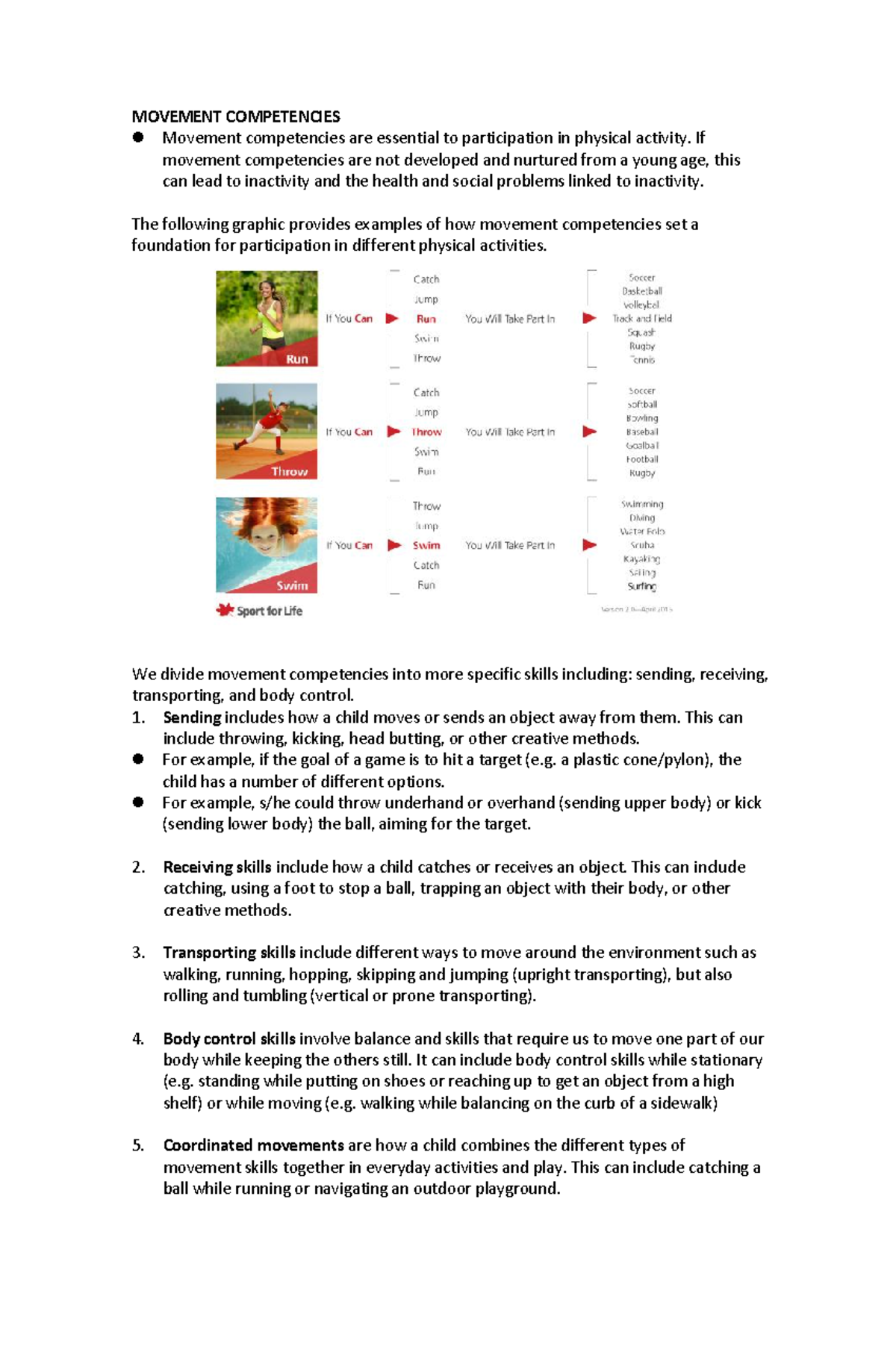 Movement Competencies: Foundations for Physical Activity Skills - Studocu