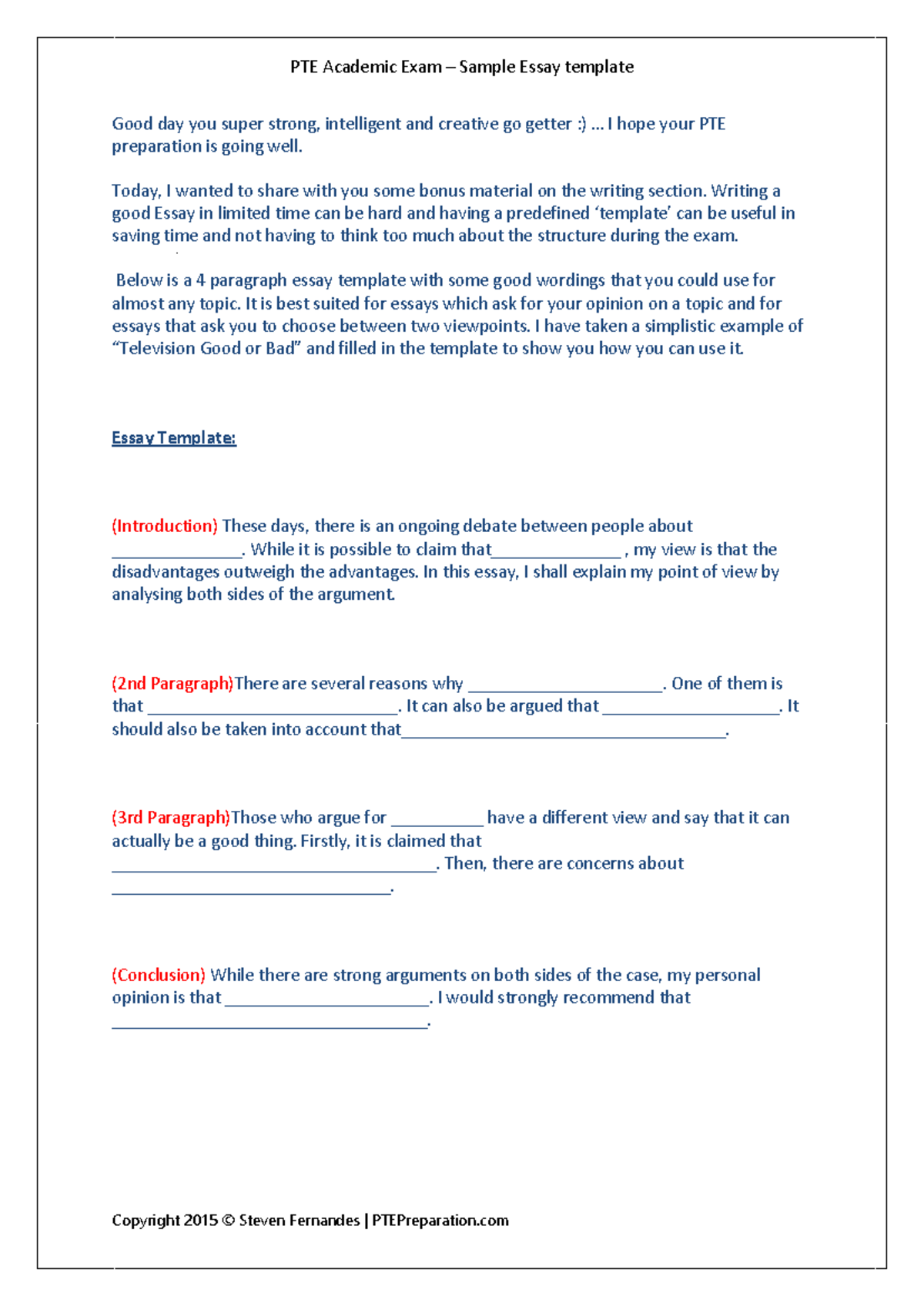 PTE Academic Exam Sample Essay template - PTE Academic Exam – Sample ...