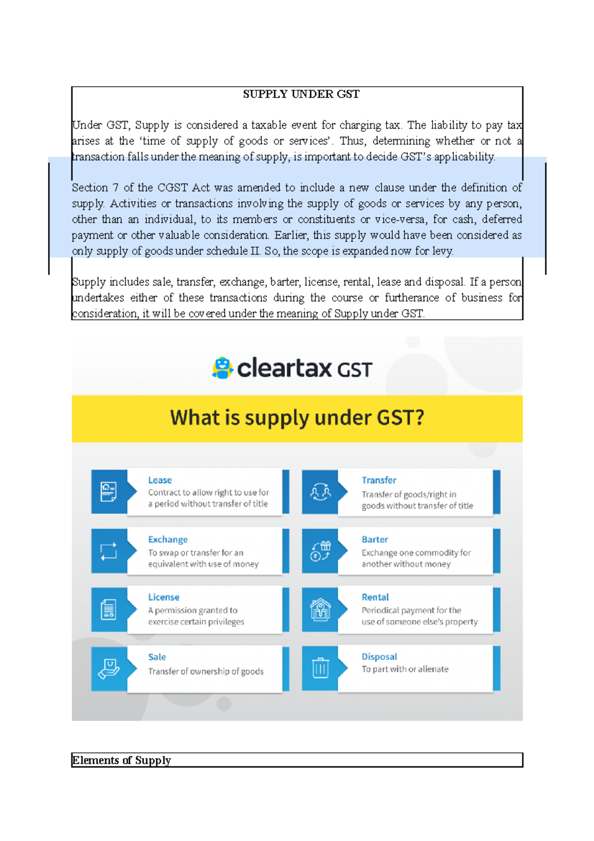 Supply Under GST - Comprehensive Assignment Overview - Studocu