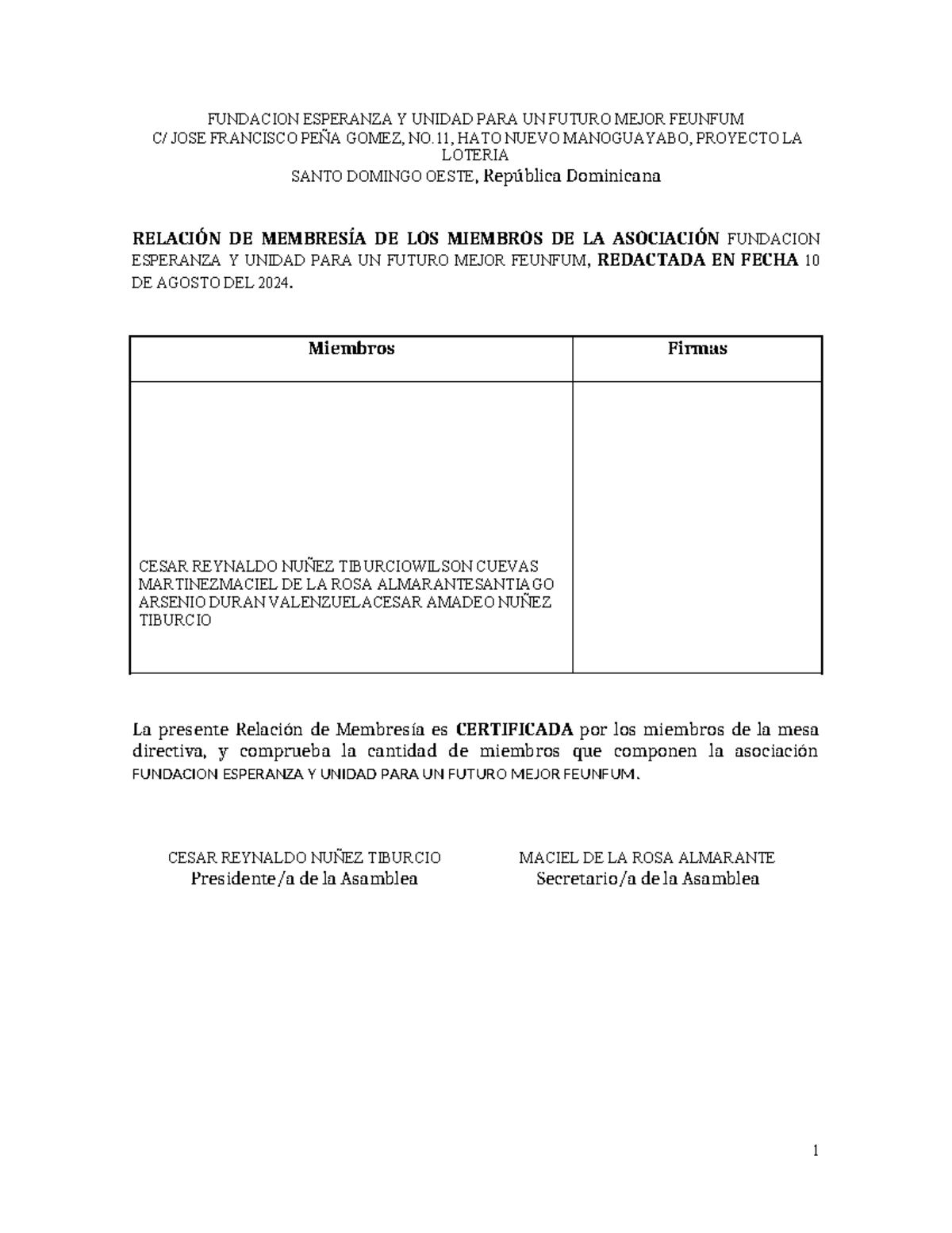Relación de Membresía ASFL-3 - Fundación Esperanza y Unidad - Studocu