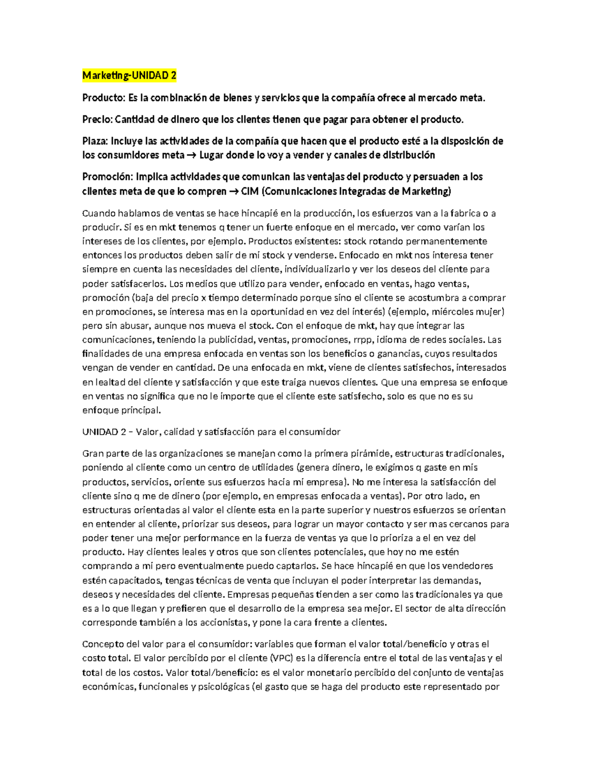 Marketing UNIDAD 2: Estrategias de Producto, Precio y Promoción - Studocu