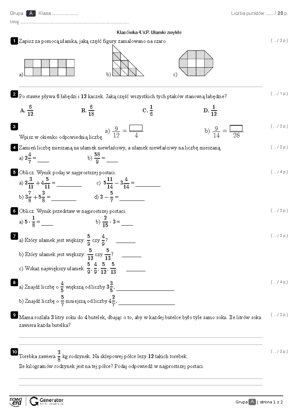Liczy Się Matematyka 1 Sprawdzian Ułamki www.studocu.com