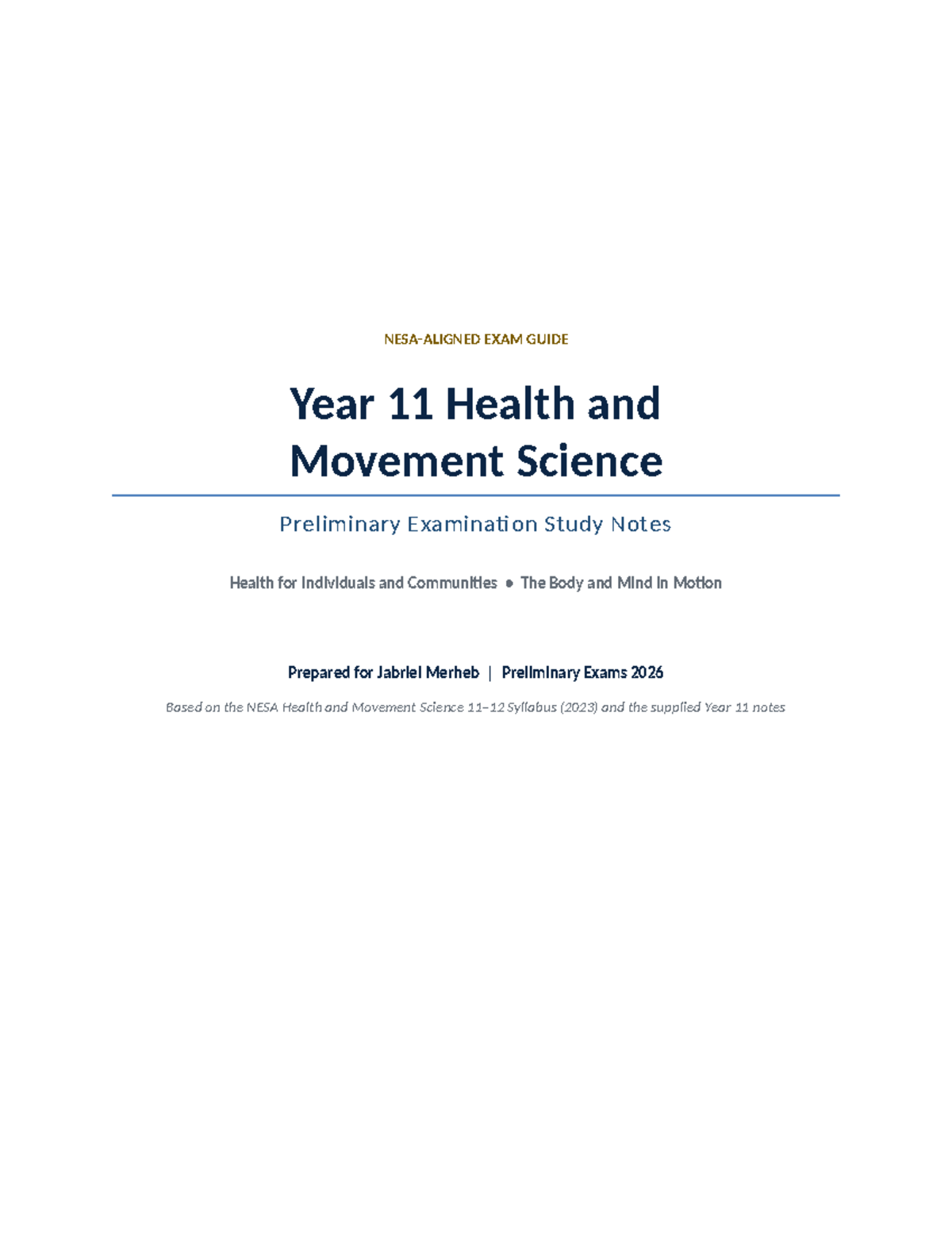 Year 11 HMS Preliminary Exam Study Notes: Health & Movement Science ...